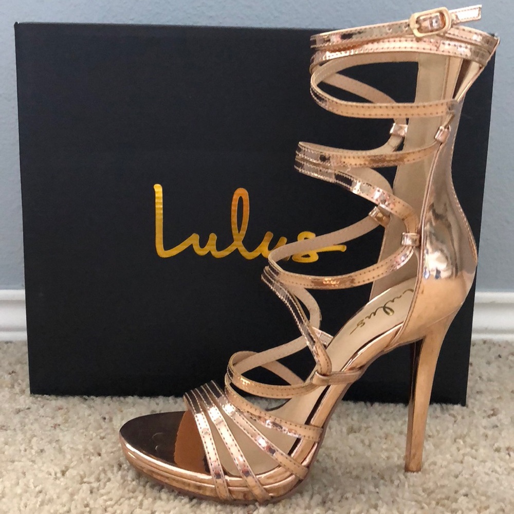 Lulus rose gold size seven lace up heels
